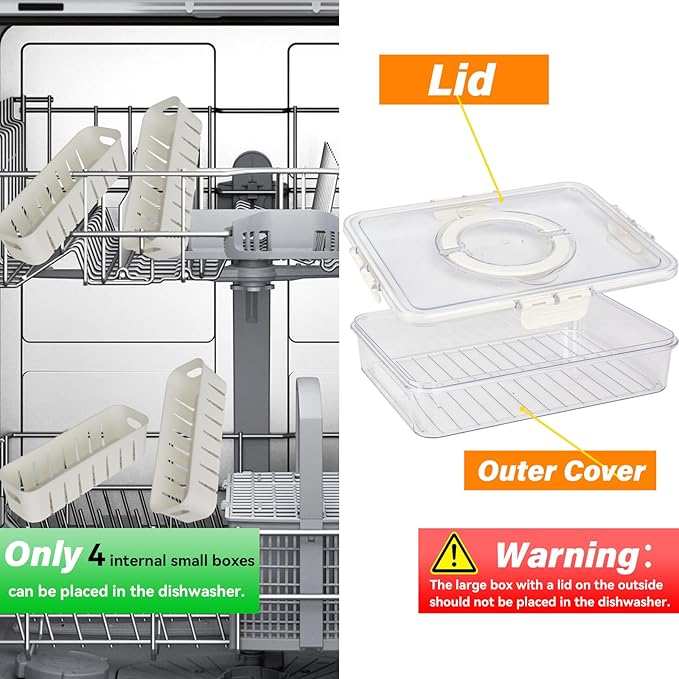 YFUIF Portable Fruit Storage Containers for Fridge, 4 Compartments Snack Box Container, BPA-Free Divided Serving Tray with Lid for Veggie, Clear Snack Tray Candy Tray