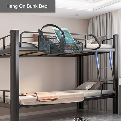 MATIMASU Bedside Caddy Hanging Storage Basket Beside Shelf Metal Organizer for Collage Dorm Bunk Bed,Hospital Bed,Baby Bed - Bedroom Essentials for Magazine,Remote Control,Phone,Drinks (White)