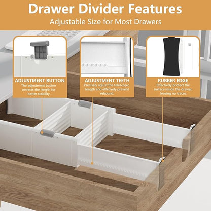 KABUM Upgrade Adjustable Drawer Divider Organizer Clothes Dresser Organizer,Expandable Organization for Home, Office,2.8" High Expandable from 11.7" to 18.5",4 Dividers with 6 Long and 2 Short Inserts
