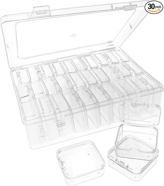 30Pack Bead Organizer Box With Hinged Lid - Clear Bead Storage Containers for Organizing DIY Jewelry Craft and Bracelet Making - Mini Plastic Bead Box (30Pack 2.15 X 2.15 X 0.8inch)