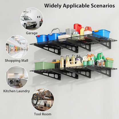2 Pack 2x6 FT Garage Shelves Wall Mounted,1600 LBS Heavy Duty Wall Shelf with Adjustable Distance,for Garage,Kitchen Laundry,Shopping Mall and Tool Room,Black