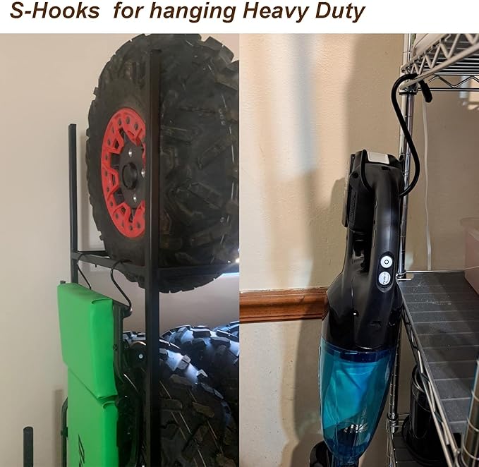 DaylyFav 8 Pack Black S Hooks, 5.5" Vinyl Coated Non-Slip Heavy Duty Steel Metal Utility Hooks Large S-Hook for Hanging Plants Flower Baskets Bird Feeders Coats Hats Bags Purses Towels, Holds 65 Lbs