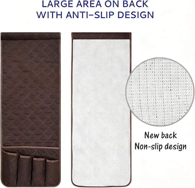 AUVCAS Sofa Armrest Organizer Non-Slip Arm Chair Bedside Caddy Storage Organizer for Recliner Couch with 5 Pockets for Cell Phone TV Remote Control Magazines (DARK BROWN)