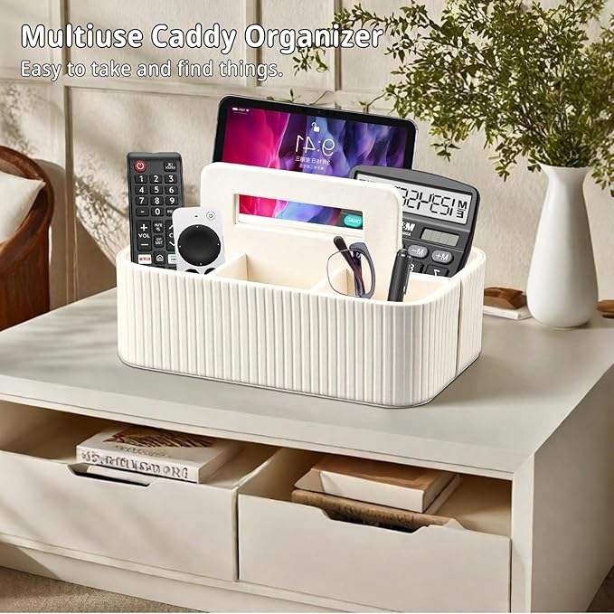 PUSU Multipurpose Leather Craft Caddy Organizer with Handle,Portable Art Supply Storage Organizer for Dorm Classroom Office Teacher Supplies Makeup Bathroom Cleaning Marker TV Remote Control.