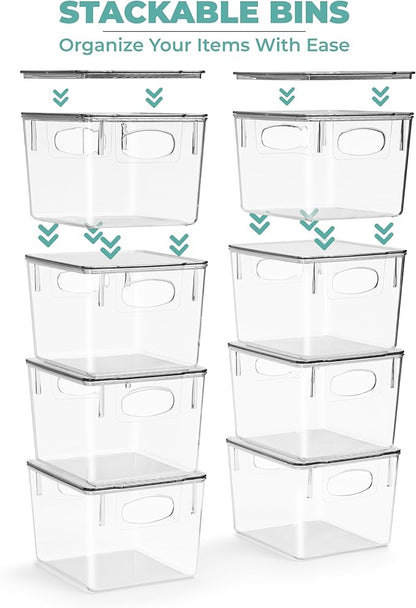 Sorbus Medium Plastic Storage Bins with Lids - Kitchen, Pantry, Refrigerator Organizer Bins - Clear, 4 Pack