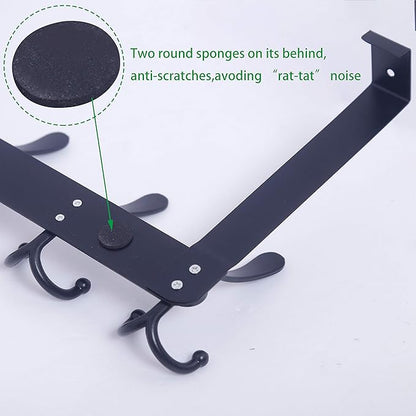 WEBI Over The Door Hook,Door Hanger Hook Rack with 5 Tri Hooks for Hanging Coats,Over Door Towel Rack Door Coat Towel Hanger Door Coat Rack for Bathroom,Behind Back of Door,Black