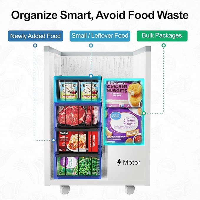 iSPECLE Freezer Organizer Bins - 4 Pack Stackable Deep Freezer Organizer Bins for 5 Cu.Ft Chest Freezer Easy Get Food from Bottom without Digging, Add Space Sort Store More Frozen Food, Black