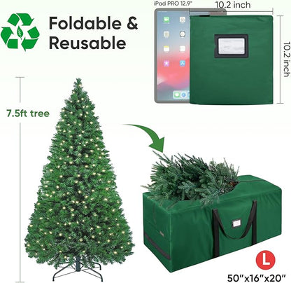 BALEINE 7.5 ft Christmas Tree Storage Bag, Heavy Duty 900D Oxford Fabric with Reinforced Handles and Dual Zippers Wide Opening, Extra Large Storage Container (Green)