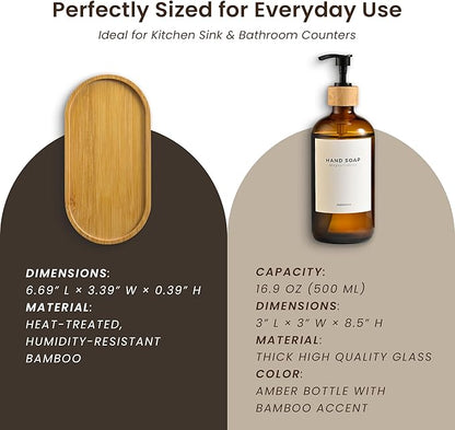Maisonovo Glass Soap Dispenser Bathroom Set | Hand Soap and Dish Soap Dispenser Set | 16.9oz Amber Bottles with Black Bamboo Pump | Bathroom Lotion Dispenser with Pump Set of 2