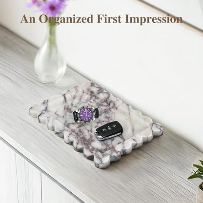 Calacatta Viola Scalloped Marble Tray, 11" x 8" Real Natural Marble Stone Tray, Luxury Decorative Tray for Bathroom, Kitchen Counter, Vanity, Dresser, Home Decor, Organizer for Jewelry & Cosmetics