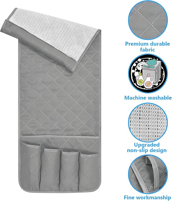 AUVCAS Sofa Armrest Organizer Non-Slip Arm Chair Bedside Caddy Storage Organizer for Recliner Couch with 5 Pockets for Cell Phone TV Remote Control Magazines (Grey)