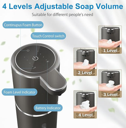 Gotofine Automatic Foaming Soap Dispenser,4-Level Adjustable Foam, Wall Mount, USB Rechargeable,12.8oz/ 380ml,Touchless Hand & Dish Soap Dispenser for Bathroom, Kitchen,Hotel, Restaurant