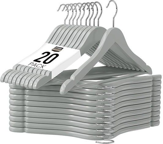 Utopia Home Premium Wooden Hangers 20 Pack - Durable & Slim Coat Hanger - Suit Hanger with 360-Degree Rotatable Hook - Wood Hangers with Shoulder Grooves (Grey Color)