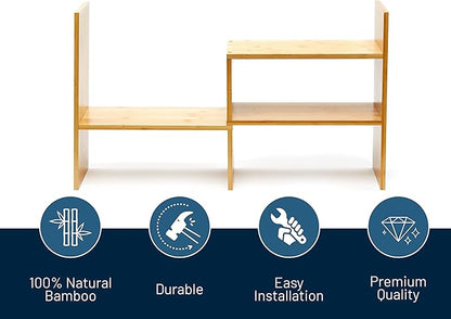 RoyalHouse Natural Bamboo Desktop Organizer, Attractive Design, Stand Shelf for Books, Accessories and More, Home Décor, Ideal Gift for Family & Friends