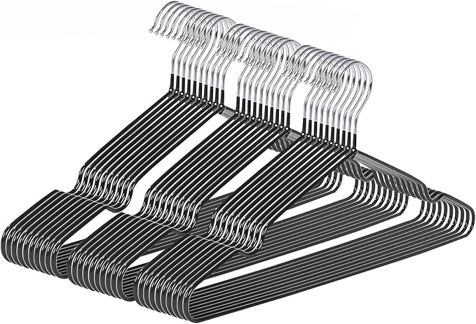 gofuch Ultra-Thin Metal Hangers, 30 Pack Non-Slip PVC Coated Space Saving Clothes Hangers for Closet, 16 inch Wide for Suits, Dresses, Jackets（Black）