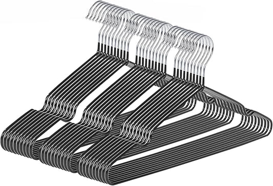 gofuch Ultra-Thin Metal Hangers, 30 Pack Non-Slip PVC Coated Space Saving Clothes Hangers for Closet, 16 inch Wide for Suits, Dresses, Jackets（Black）