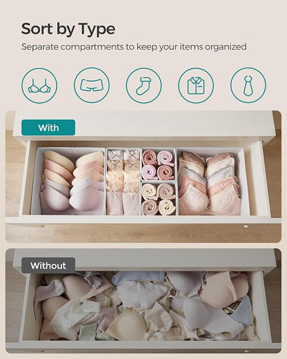 SONGMICS Drawer Organizers, Dresser Divider Organizers, Set of 18, Foldable Fabric Storage Boxes for Socks, Underwear, Bras, Ties, Scarves, Cloud White URDZ006W03
