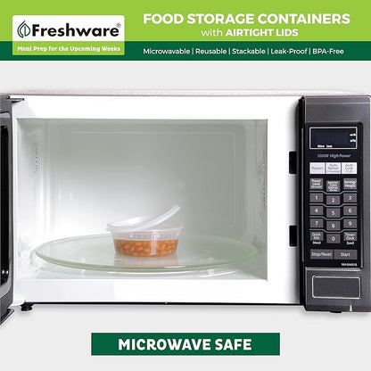 Freshware Food Storage Containers [50 Set] 8 oz Plastic Deli Containers with Lids, Slime, Soup, Meal Prep Containers, BPA Free, Stackable, Leakproof, Microwave, Dishwasher and Freezer Safe