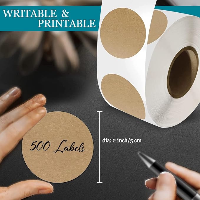 500 Pcs Jar Label Stickers Water Resistant Stickers Labels for Jars Gift Tags Oil Bottle Cosmetic Storage Bin Canning Mason Jar Food Container Freezer Organization 2 Inch