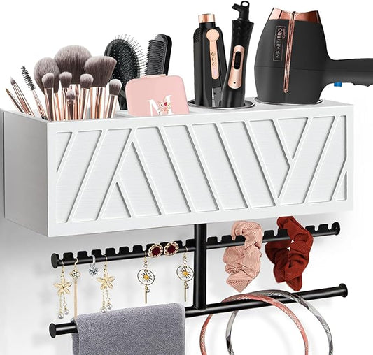 Ronjnndc Rustic Hair Dryer Holder Wall Mounted,Hair Styling Tools & Accessories Organizer,Bathroom Supplies & hot Tools vanities Organizer Caddy,for Storage Flat Iron,Blow Dryer,Curling Iron,Towel