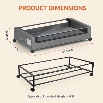 Under Bed Storage Containers with Wheels - Foldable Organizer Bins for Blankets, Clothes, Shoes, Toys, and Comforters.Capacity, Space Saving, Easy Pull Out, Clear PVC (Gray-1)