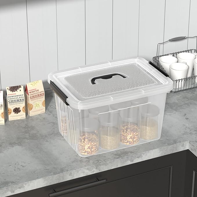 Qqbine 18 Quart Clear Plastic Storage Latching Bin with Lids, Latch Box with Handle, 4 Packs