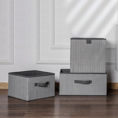 Storage Baskets, 11.8-Inch Woven Fabric Bins, Storage Cubes with Reinforced Handles, Organizer Bins for Closet Shelves, Foldable, for Toys, Clothes, Natural Beige (2PCS/Grey-11.8*11.8*11.8inch)