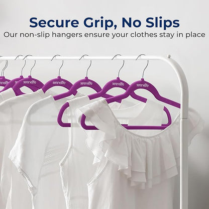 SereneLife 100 Pack Velvet Hangers - Non-Slip Felt with 360° Swivel Hook, Space-Saving, Ultra-Thin, Lightweight for Shirts, Sweaters, Hoodies, Kids Clothes & Dresses