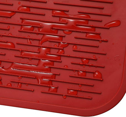 Silicone Dish Drying Mat for Multiple Usage,Easy clean,Eco-friendly,Heat-resistant Silicone Mat for Kitchen Counter or Sink,Refrigerator or Drawer Liner Red 5XL 36inches x 18inches