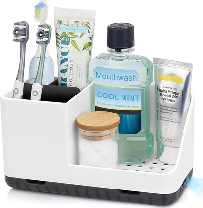 PARKMANI Bathroom Counter Organizer, Bathroom Organizers and Storage, Detachable Toothbrush Holders for Bathroom Vanity Sink Organizer (White)