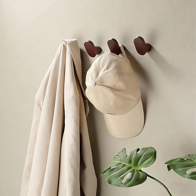 DELITON Coat Hooks Wall Mount, 4 Pack Wood Wall Hooks Rustic Heavy Duty, Decorative Wall Utility Hooks for Hanging Coats, Robe, Bag, Key