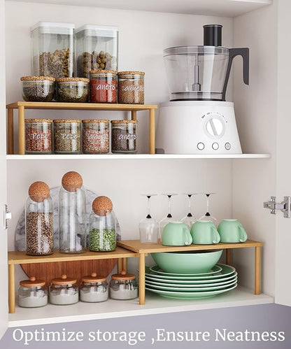 Cabinet Organizer Shelf(Set of 3),Bamboo Kitchen Counter Shelves for Countertop and Cabinet,Stackable Shelf Spice Racks,Large (Natural)