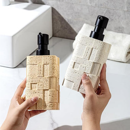 Haocoott Soap Dispensers 400mL 13.5 OZ, 2 PCS Luxurious Hand Dish Lotion Shampoo Soap Dispenser Jar, Travertine Stone Look Soap Pump Bottles for Kitchen Bathroom Countertop (White)