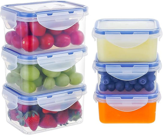 KIGI 6 Pack 6OZ 17OZ Mixed Size Airtight Plastic Food Storage Containers Set Rectangular Small Bento Box Storage Boxes