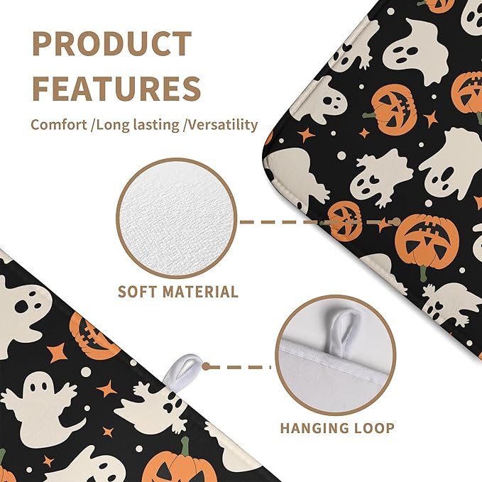 Wnoesat Halloween Dish Drying Mat for Kitchen Counter Pumpkin Spooky Ghosts Fall Dish Mat Absorbent Microfiber Reversible Dish Draining Mat Extra Large Dishes Pad 18 X 24 Inch
