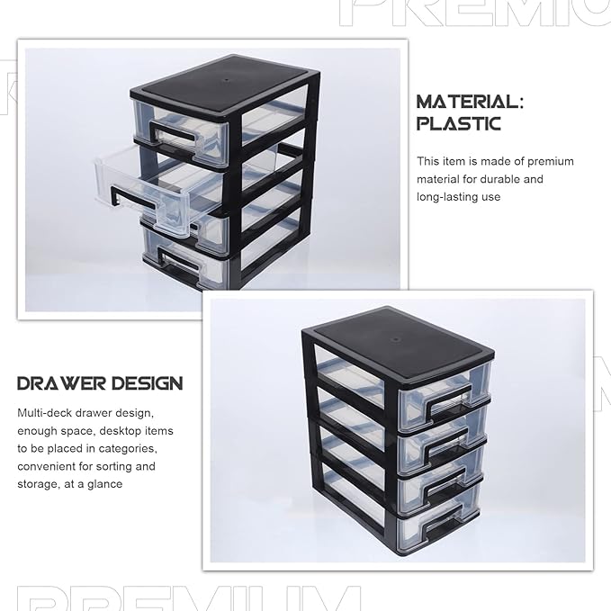 4-Drawer Plastic Storage Cabinet Organizer Clear Stackable Storage Drawers for Desk Closet Office Craft Room and Pantry Compact 9.8 X 5.9 X 9.8 Inches