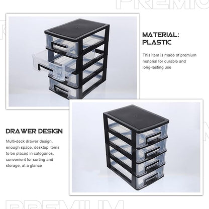 4-Drawer Plastic Storage Cabinet Organizer Clear Stackable Storage Drawers for Desk Closet Office Craft Room and Pantry Compact 9.8 X 5.9 X 9.8 Inches