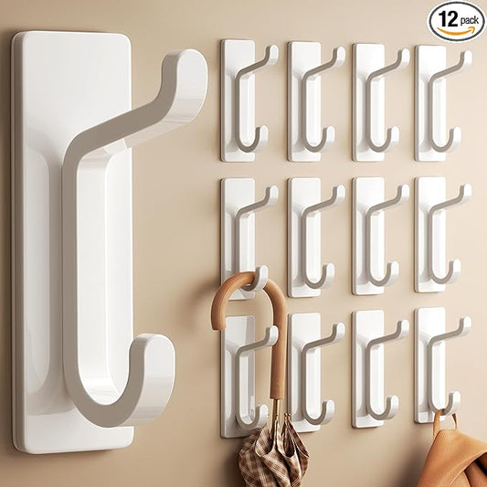 pickpiff 12 Pack Wall Hooks for Coat and Towel: 13LB Adhesive Door Hanger Stick on, White