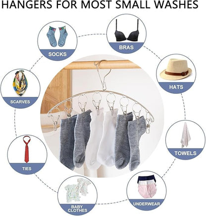 2Pcs Clothes Drying Hanger with 16 Clips, Stainless Steel Sock Air Drying Rack, Windproof Anti-Lost for All Small Laudry Item and Herbs