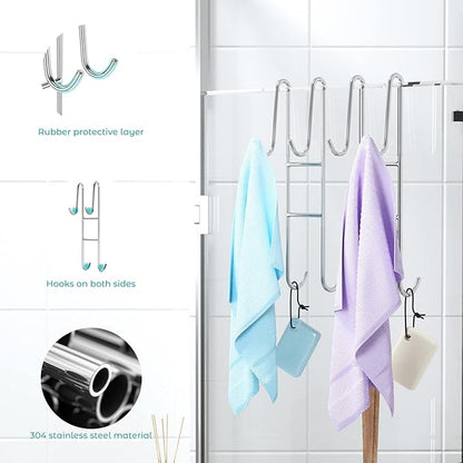 Cerbonny Shower Door Hooks (10 Inch), 2 Pack Extended Towel Hooks for Bathroom, Over Door Hooks, Shower Hooks for Frameless Glass Door, Silver