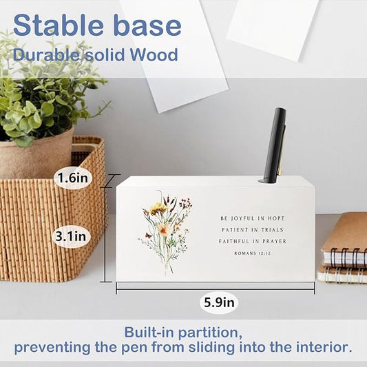 SNNDER Floral Christian Single Pen holder for Desk, Christian Religious Gifts for Women, Romans 12:12 Bible Verses Fountain Pen Holder for Home Office Desk Accessories