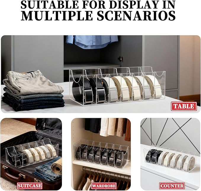 HZJYW Belt Organizer Rack 7-Grid Acrylic Transparent Belt Box for Men's and Women's Home use Transparent Wardrobe tie and Bow Display Cabinet with Storage Container for Drawers and wardrobes