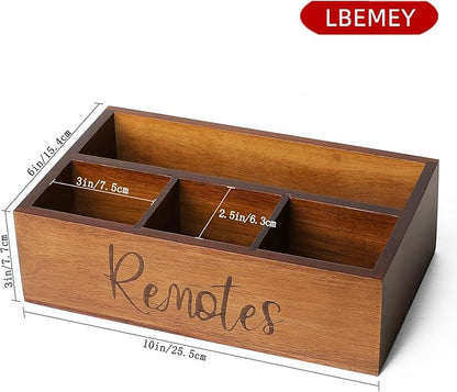 Acacia Wood Remote Control Holder Caddy, TV Organizer for Table, Vintage Farmhouse Desk Caddy (Brown-for 6+ Controls)