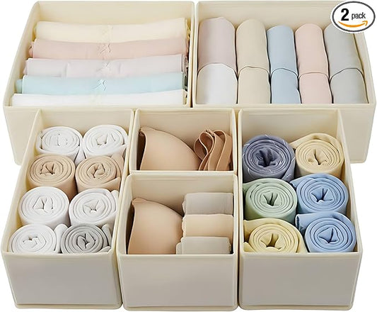 12 Pack Drawer Organizer Clothes Set,Foldable Fabric Closet Dresser Storage Dividers,Closet Organizer and Storage for Nursery,Underwear,Bra,Sock,Tie,Beige