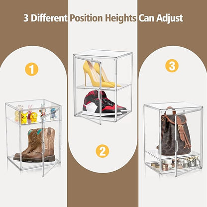 DAYOOH 2 Pcs Shoe Display Case, XX-Large Tall Boot Storage Box Transparent Handbag Organizer for Closet Acrylic Shoe Box Clear Plastic Stackable Sneaker Collectibles Case with Detachable Divider