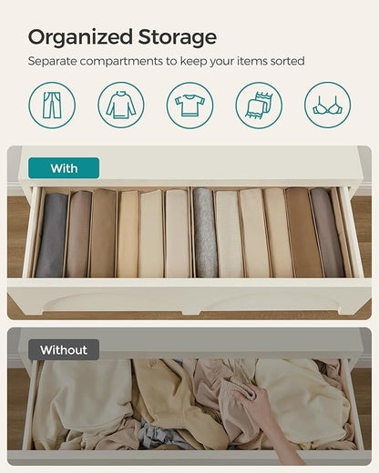 SONGMICS Set of 4 Large Size Wardrobe Clothes Organizers, 6-Compartment Foldable Drawer Organizers with Handles, 16.5 x 11.8 x 6.7 Inches, for Pants, Sweaters, Jeans, Sand Beige URUS009K01