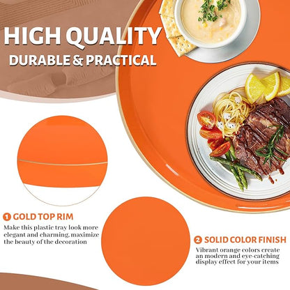 MAONAME 13" Round Tray, Orange Serving Tray with Handles, Modern Decorative Trays for Coffee Table, Plastic Ottoman Trays for Ottoman, Bathroom, Halloween Decor