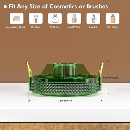 Awenia Rotating Makeup Organizer 360, Stackable Adjustable Large Capacity Cosmetic Storage Unit,Dresser Bathroom Kitchen Countertop Organizer with Metal Handle, Plus Size (Gem Green, 1 Tier)