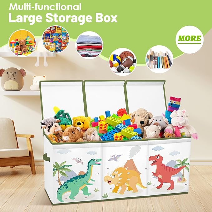 Toy Storage Bin with Lids,Extra Large Toy Box Chest with Handles for Kids Boys Girls,Collapsible Storage Organizer Box Bin Basket for Bedroom,Playroom, Nursery,37.8"x12.6" x15.7",Dinosaur