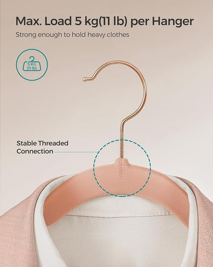 SONGMICS Velvet Hangers 100 Pack, Non-Slip Clothes Hangers with Shoulder Notches, Pants Bar, 360° Swivel Hook, Space-Saving, for Closet, Jelly Pink UCRF029R100